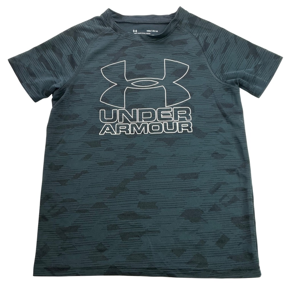 Under Armour Gray Graphic Tee Kids Size Medium HeatGear Loose Fit Shirt